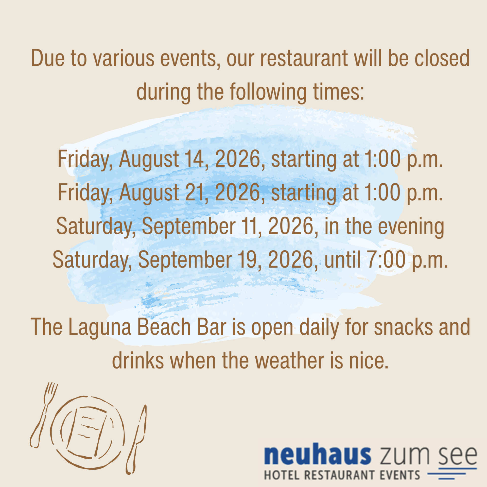 Sold out dates at the restaurant