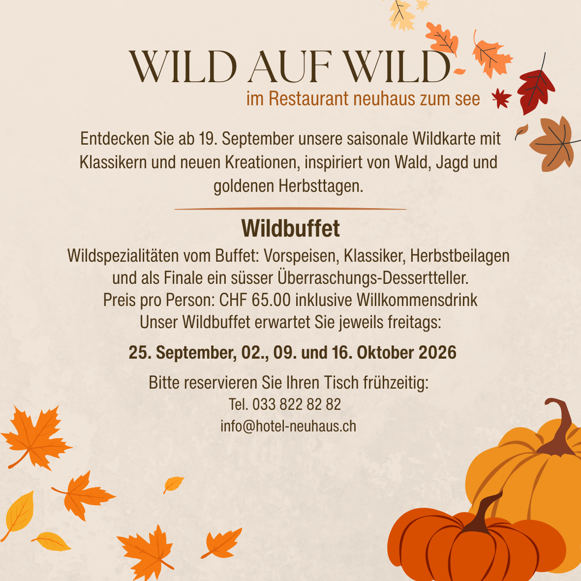 Wildkarte und Wildbuffet